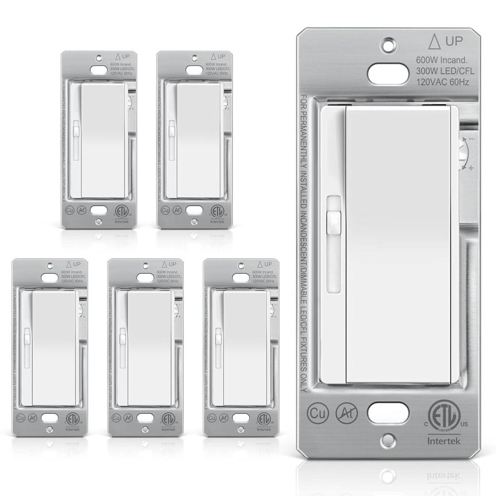 imageBESTTEN 3 Pack Slide Dimmer Light Switch Quiet Rocker Super Slim Single Pole or 3 Way Dimmable Switch Max 300W LED CFL 600W Incandescent ETL Listed White6