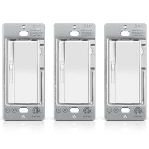 imageBESTTEN 3 Pack Slide Dimmer Light Switch Quiet Rocker Super Slim Single Pole or 3 Way Dimmable Switch Max 300W LED CFL 600W Incandescent ETL Listed White3