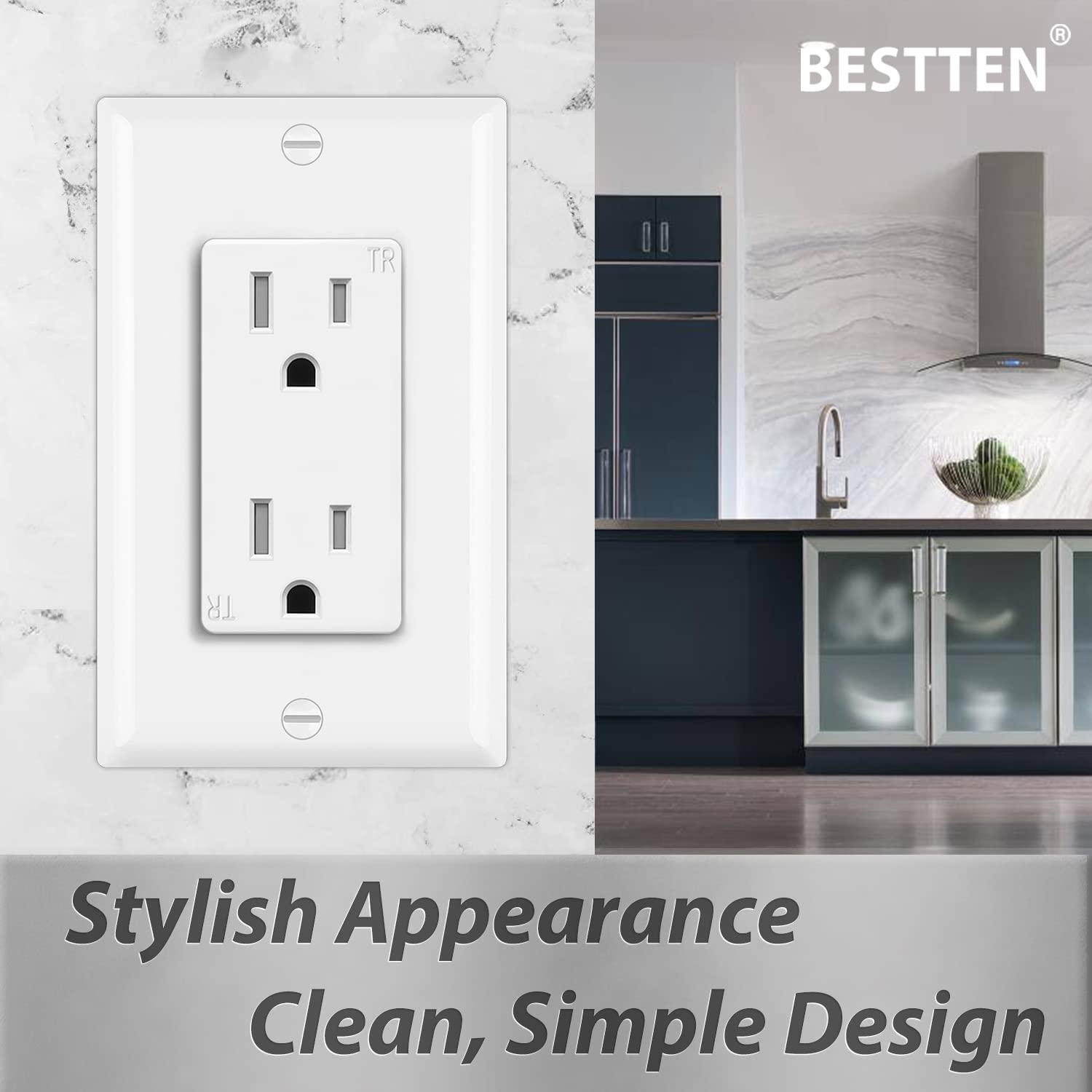 imageBESTTEN 60 Pack 15 Amp Outlets Standard Electrical Wall Outlet UL Listed Tamper Resistant Receptacle for Home and Business Wall Plate Included 15A125V1875W UL Listed White100