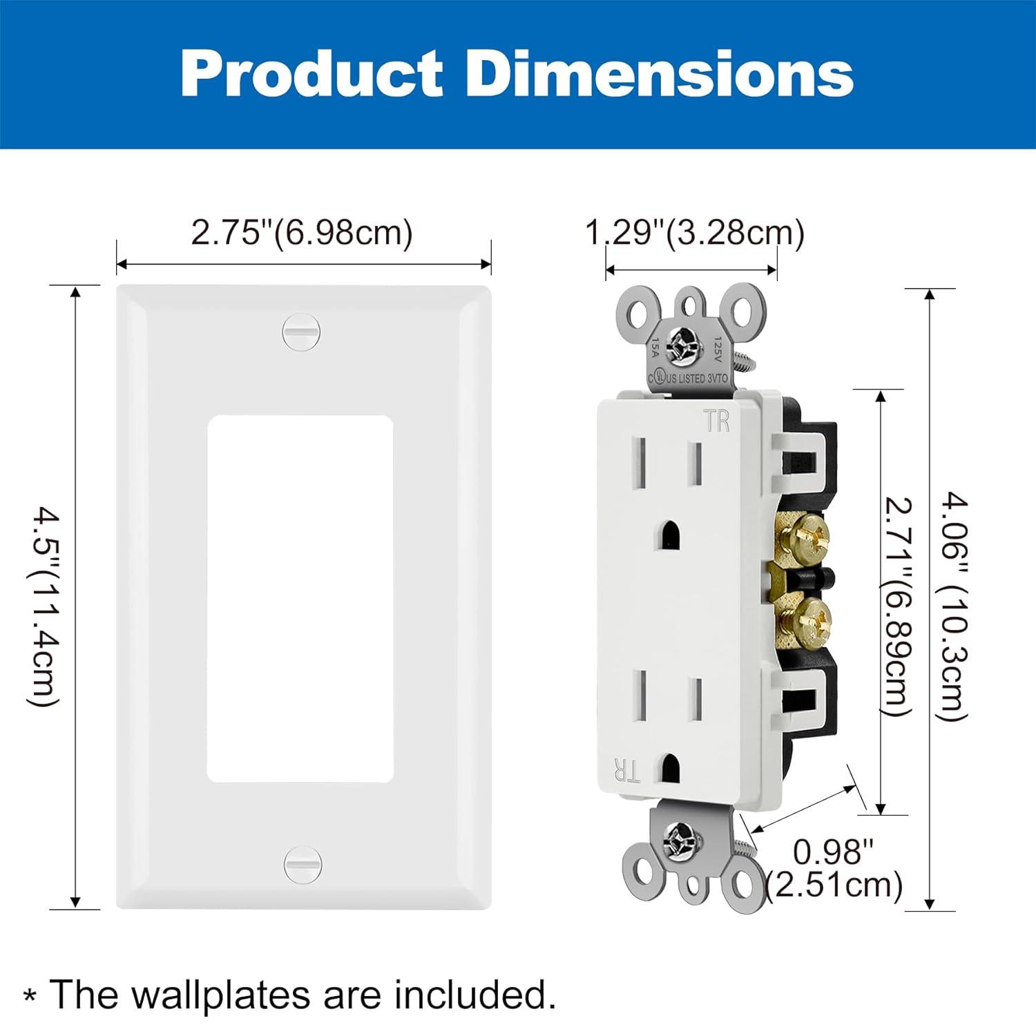 imageBESTTEN 60 Pack 15 Amp Outlets Standard Electrical Wall Outlet UL Listed Tamper Resistant Receptacle for Home and Business Wall Plate Included 15A125V1875W UL Listed White60