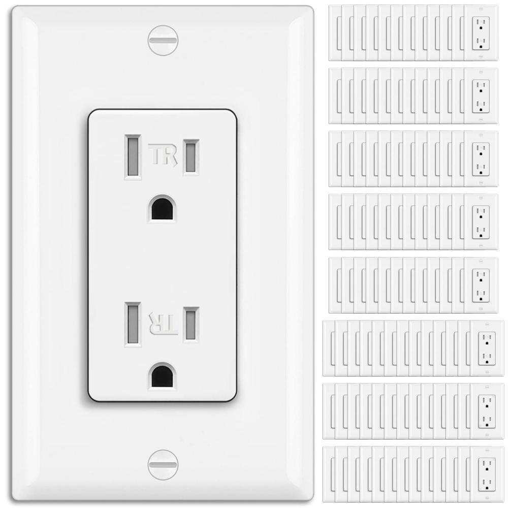imageBESTTEN 60 Pack 15 Amp Outlets Standard Electrical Wall Outlet UL Listed Tamper Resistant Receptacle for Home and Business Wall Plate Included 15A125V1875W UL Listed White100