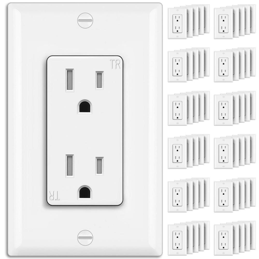 imageBESTTEN 60 Pack 15 Amp Outlets Standard Electrical Wall Outlet UL Listed Tamper Resistant Receptacle for Home and Business Wall Plate Included 15A125V1875W UL Listed White60
