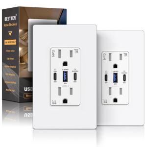 imageBESTTEN 2 Pack 65W USB C Outlet GaN 3Port USB Outlet Receptacle for Laptop 15 Amp Ultra Fast Wall Outlet with 2 Type C amp 1 Type A Tamper Resistant Screwless Wallplate Included ETL Listed White2