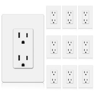 imageBESTTEN 50 Pack Decorator Receptacle Outlet 15 Amp Standard Electrical Wall Outlet with Screwless Wallplate NonTamper Resistant 15A125V1875W UL Listed White10