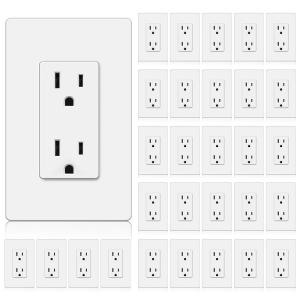 imageBESTTEN 50 Pack Decorator Receptacle Outlet 15 Amp Standard Electrical Wall Outlet with Screwless Wallplate NonTamper Resistant 15A125V1875W UL Listed White30