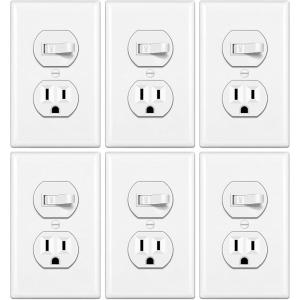 imageBESTTEN 6 Pack Combination Toggle Light Switch and Duplex Receptacle Outlet Single Pole Toggle Wall Switch Grounded Outlet Combo Style 15 Amp Wallplate Included UL Listed White6