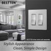 imageBESTTEN 2Gang Decor Silver Screwless Wall Plate Signature Collection USWP8 Series Decorator Outlet Cover Switch Plate H469 x W473 for Light Switch Dimmer Receptacle