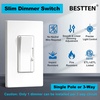 image:imageBESTTEN 12 Pack Super Slim Dimmer Light Switch Single Pole or 3 Way Dimmable Switch Quiet Rocker Max 300W LED CFL 600W Incandescent Screwless Wall Plate Included ETL Listed White12