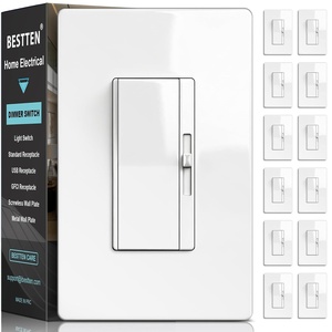 image:imageBESTTEN 12 Pack Super Slim Dimmer Light Switch Single Pole or 3 Way Dimmable Switch Quiet Rocker Max 300W LED CFL 600W Incandescent Screwless Wall Plate Included ETL Listed White12