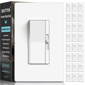 image:imageBESTTEN 12 Pack Super Slim Dimmer Light Switch Single Pole or 3 Way Dimmable Switch Quiet Rocker Max 300W LED CFL 600W Incandescent Screwless Wall Plate Included ETL Listed White24